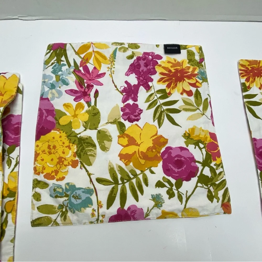 Envogue Placemats Set of 4 Floral Cotton 14X14 Double Sided Summer Multicolored
